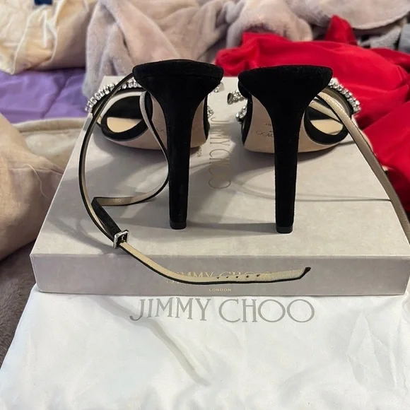 Jimmy Choo Black and Silver Heels with Crystal Embellishments - Picture 6 of 9